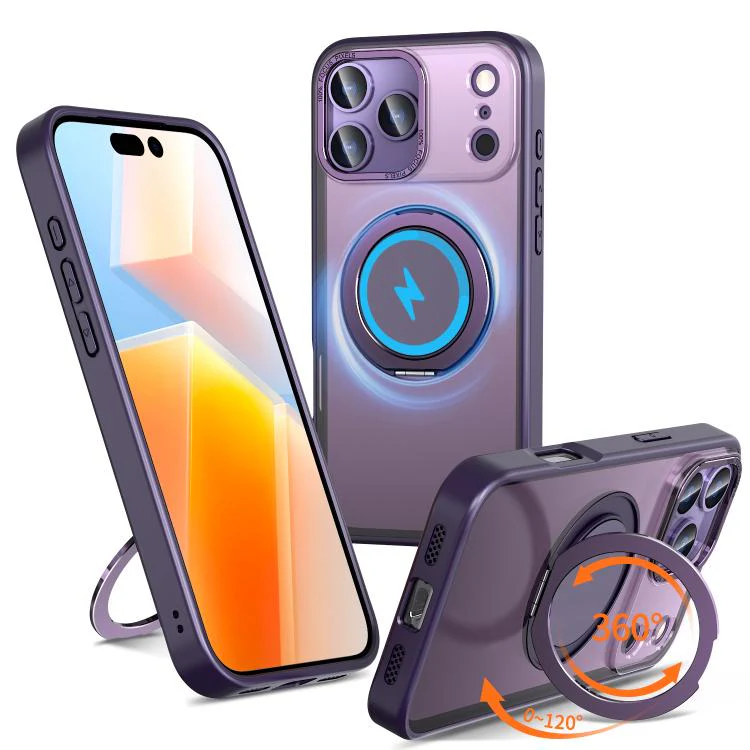 For iPhone 18 Pro Kalebol 360-degree Rotating MagSafe Magnetic Holder Phone Case(Purple)