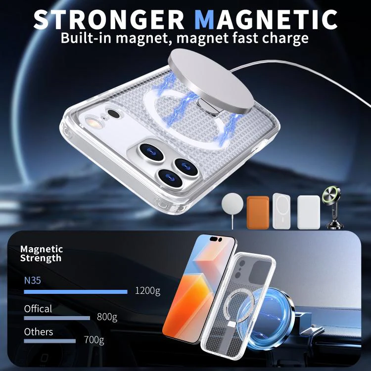 For iPhone 18 Pro kalebol Honeycomb Cooling MagSafe Holder Phone Case(Frosted Transparent) - Image 2