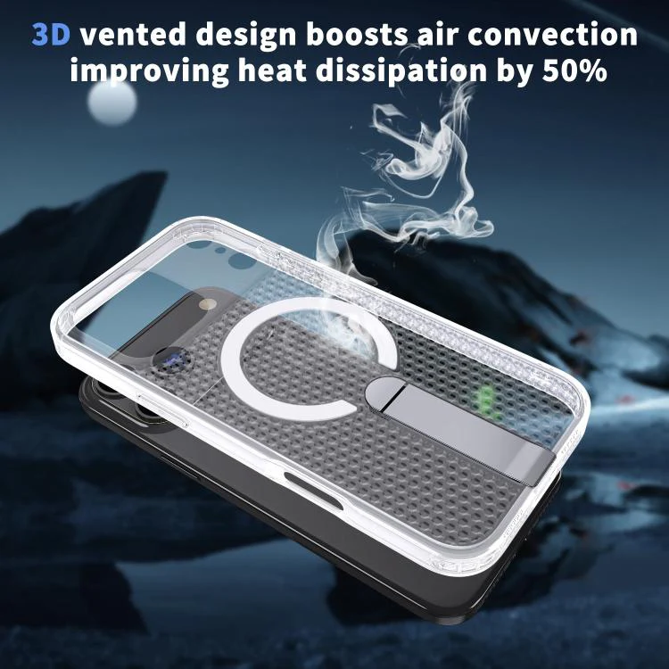 For iPhone 18 Pro kalebol Honeycomb Cooling MagSafe Holder Phone Case(Frosted Transparent) - Image 7