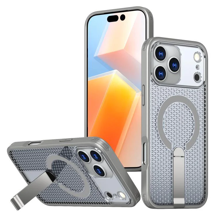 For iPhone 18 Pro kalebol Honeycomb Cooling MagSafe Holder Phone Case(Titanium Grey)