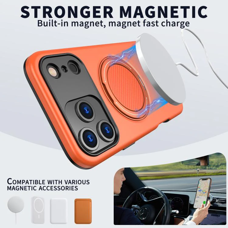 For iPhone 18 Pro Kalebol Magnetic MagSafe Rotation Holder PC Phone Case(Orange) - Image 2