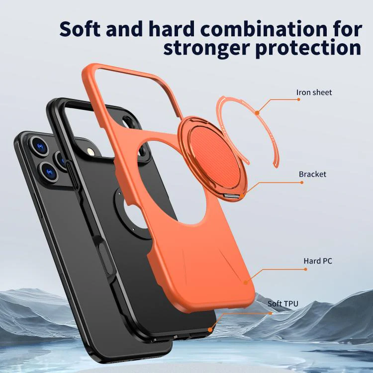 For iPhone 18 Pro Kalebol Magnetic MagSafe Rotation Holder PC Phone Case(Orange) - Image 6