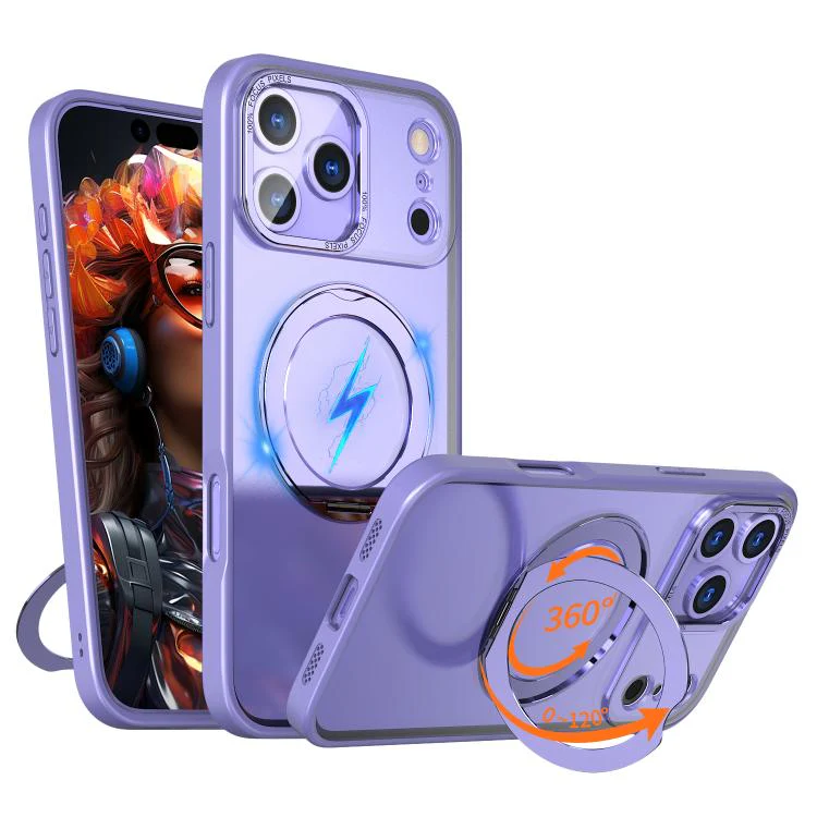 For iPhone 18 Pro kalebol MagSafe Metal Ring Holder Phone Case(Light Purple)