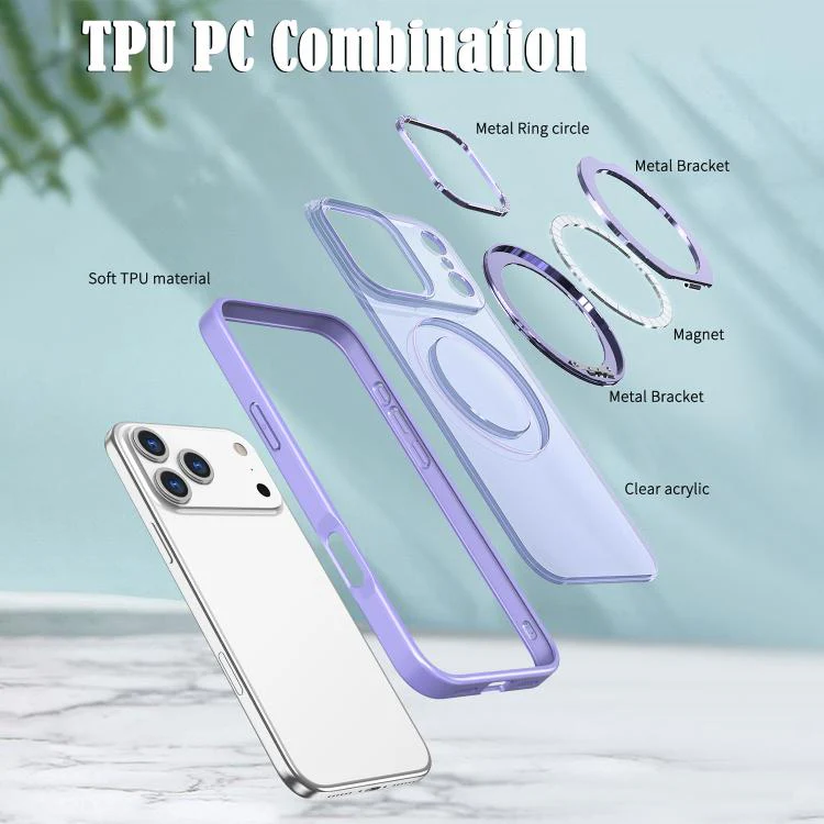 For iPhone 18 Pro kalebol MagSafe Metal Ring Holder Phone Case(Light Purple) - Image 4
