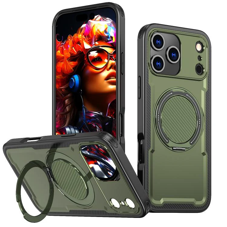 For iPhone 18 Pro kalebol Metal 360 Degree Rotation Holder MagSafe Phone Case(Green)