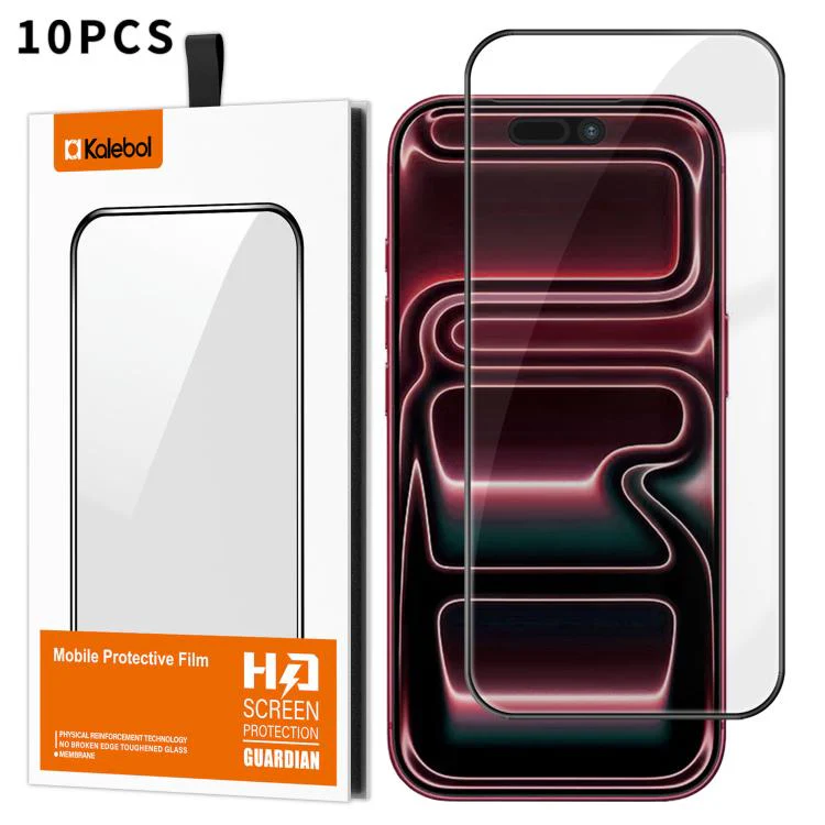 For iPhone 18 Pro Max 10pcs Kalebol High-Aluminum Screen-Printed Full-Coverage Anti-Fingerprint Black-Bordered HD Tempered Glass Film - Image 2