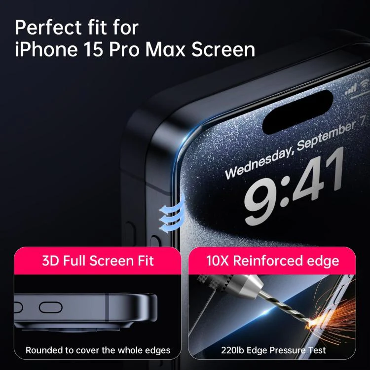 For iPhone 18 Pro Max 10pcs Kalebol High-Aluminum Screen-Printed Full-Coverage Anti-Fingerprint Black-Bordered HD Tempered Glass Film - Image 6