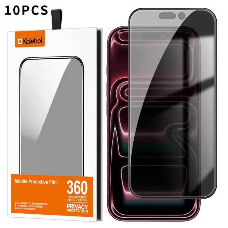 For iPhone 18 Pro Max 10pcs Kalebol High-Aluminum Screen-Printed Full-Coverage Black-Border Privacy Tempered Glass Film - Image 2