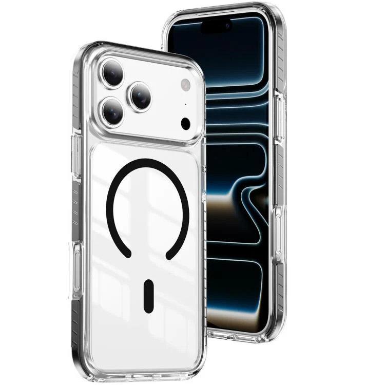 For iPhone 18 Pro Max Crystal Shield Clear Magnetic Acrylic Hybrid TPU Phone Case(Black)