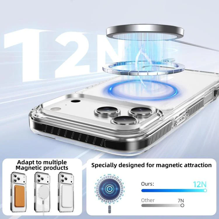 For iPhone 18 Pro Max Crystal Shield Clear Magnetic Acrylic Hybrid TPU Phone Case(Black) - Image 5