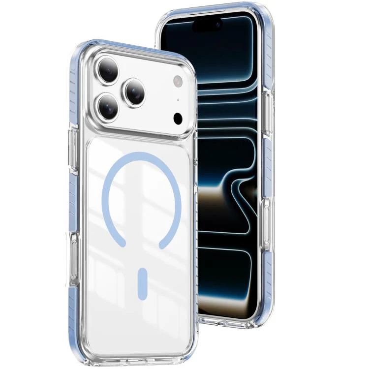 For iPhone 18 Pro Max Crystal Shield Clear Magnetic Acrylic Hybrid TPU Phone Case(Blue)