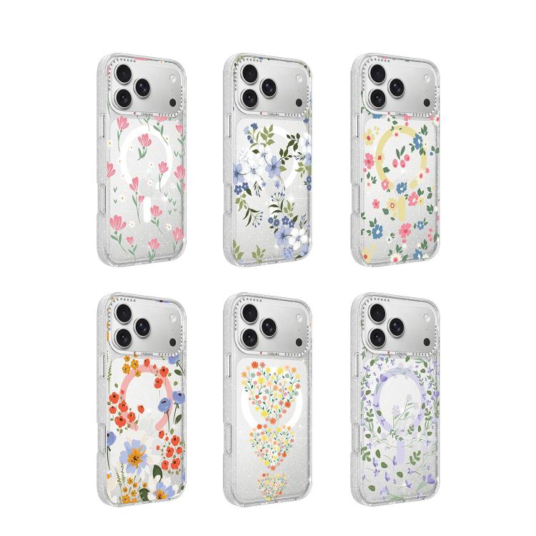 For iPhone 18 Pro Max Flower Pattern IMD Glitter Magnetic Phone Case(Heart-shaped Flower Clusters) - Image 7
