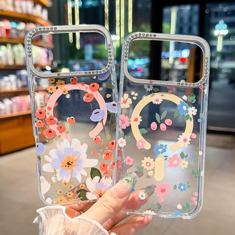 For iPhone 18 Pro Max Flower Pattern IMD Glitter Magnetic Phone Case(Rainbow Flower Field) - Image 3