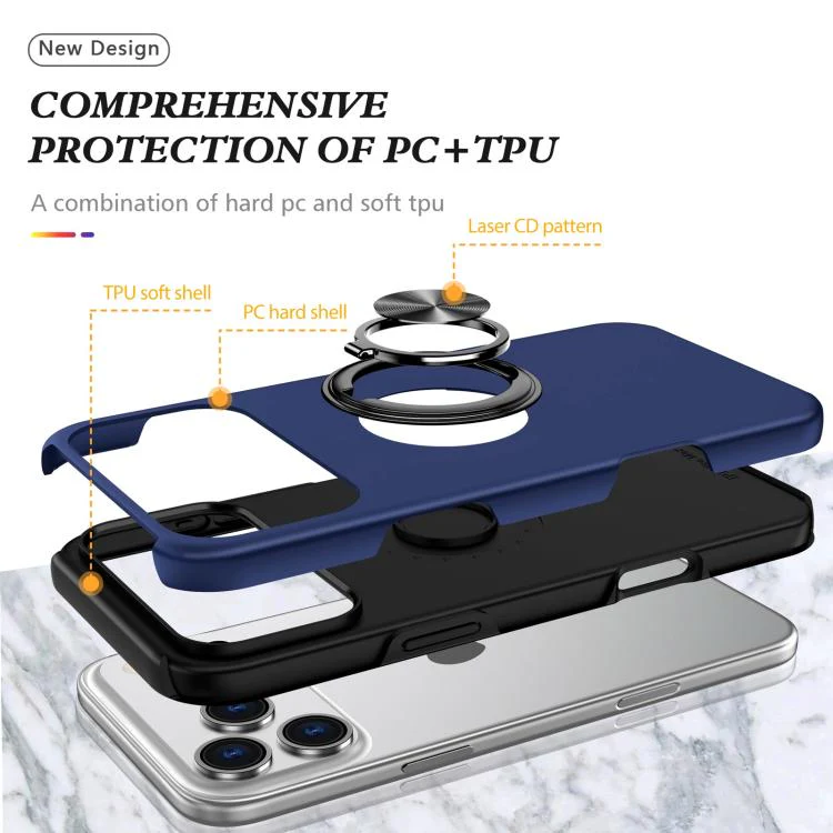 For iPhone 18 Pro Max PC + TPU Magnetic Phone Case with Invisible Ring Holder(Navy Blue) - Image 4