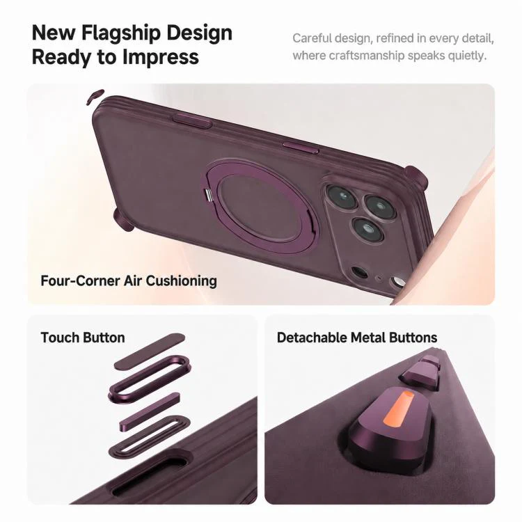 For iPhone 18 Pro Max Textured Non-slip Shockproof Magnetic Phone Case with Holder(Black) - Image 3