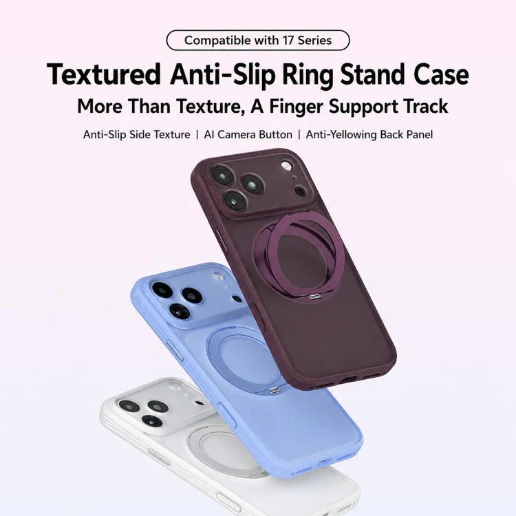 For iPhone 18 Pro Textured Non-slip Shockproof Magnetic Phone Case with Holder(Purple) - Image 2