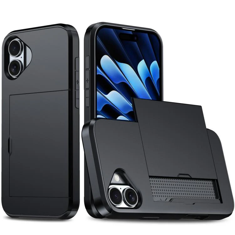 For iPhone 18 Shockproof Armor Phone Case with Card Slot(Black)