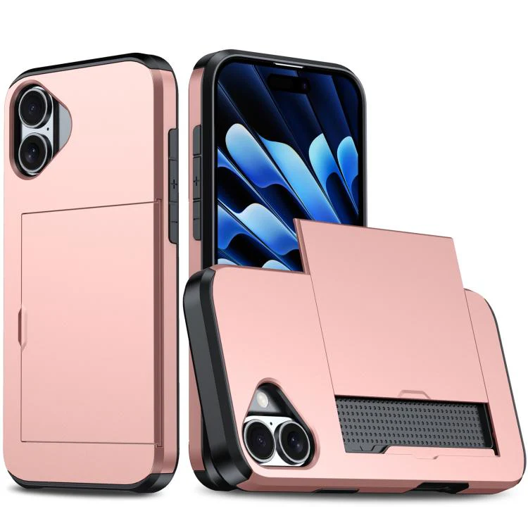 For iPhone 18 Shockproof Armor Phone Case with Card Slot(Rose Gold)