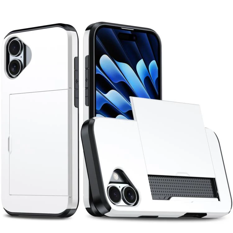 For iPhone 18 Shockproof Armor Phone Case with Card Slot(White)