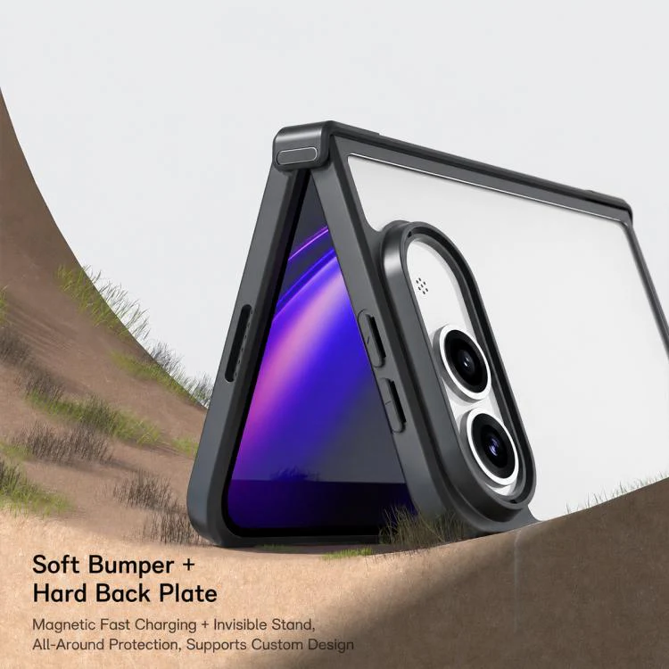 For iPhone Fold Armor Big Pore PC Hybrid TPU Phone Case(Frosted Black) - Image 3