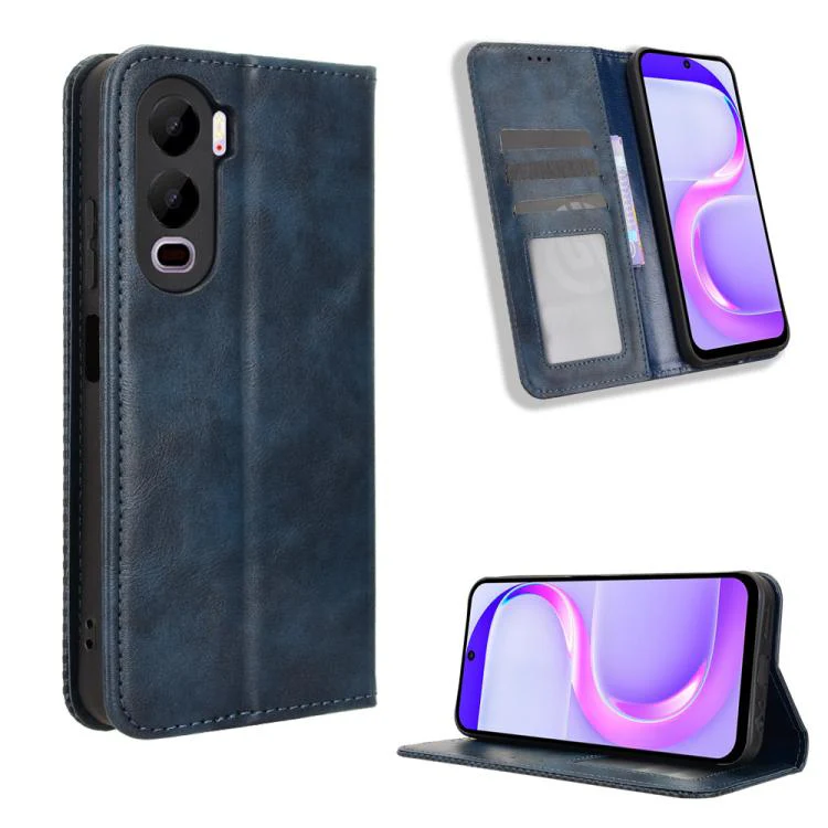 For itel City 200 4G Magnetic Buckle Retro Texture Leather Phone Case(Blue)