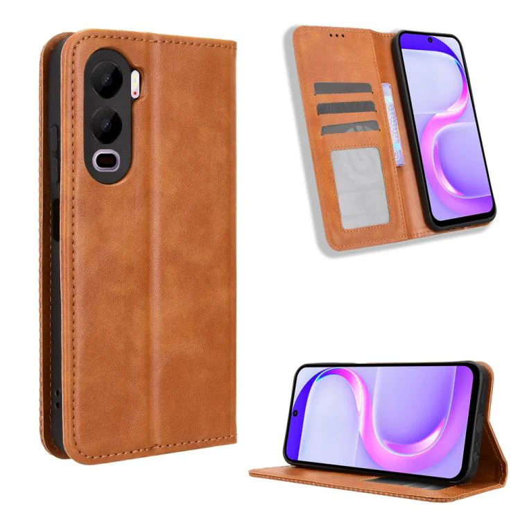 For itel City 200 4G Magnetic Buckle Retro Texture Leather Phone Case(Brown)
