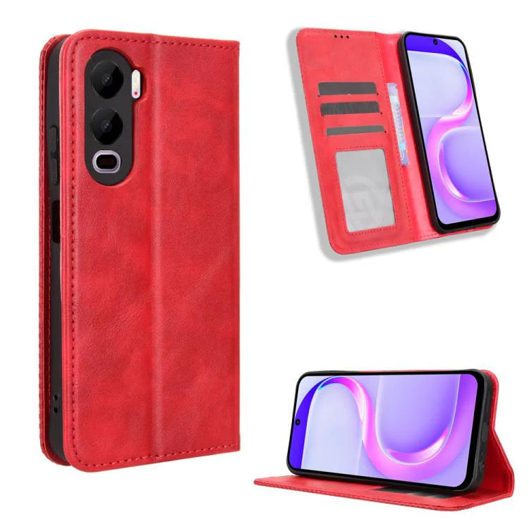 For itel City 200 4G Magnetic Buckle Retro Texture Leather Phone Case(Red)