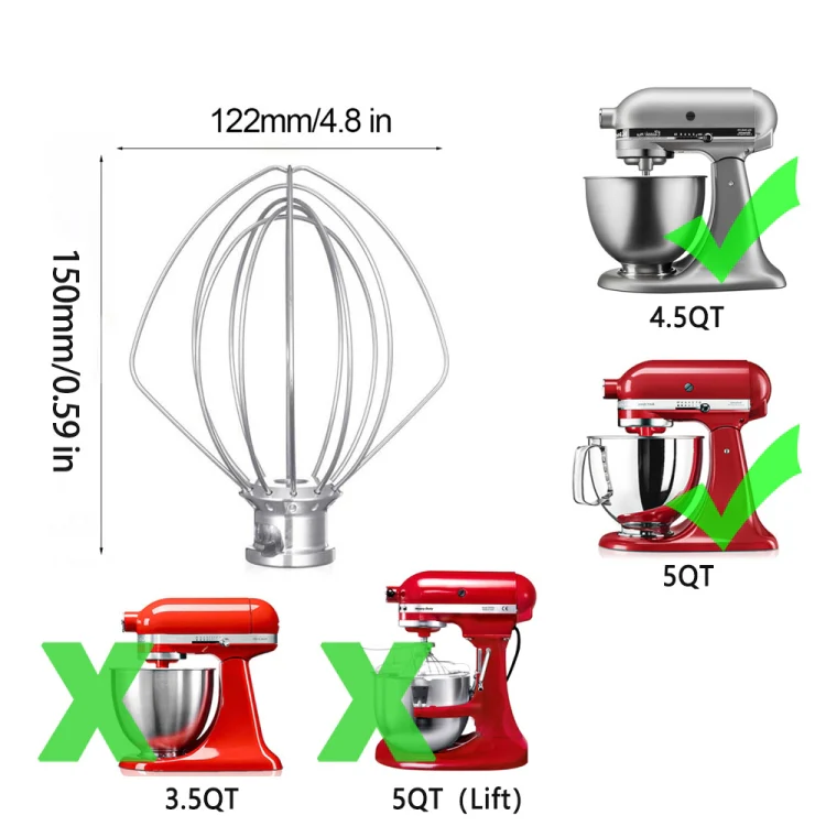 For KitchenAid Stand Mixer 5QT  Whip Whisk  Stainless Steel Accessories - Image 2