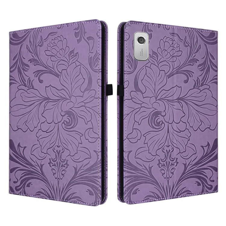 For Lenovo Tab M9 Floral Embossed Pattern Vegan Leather Tablet Case(Purple)
