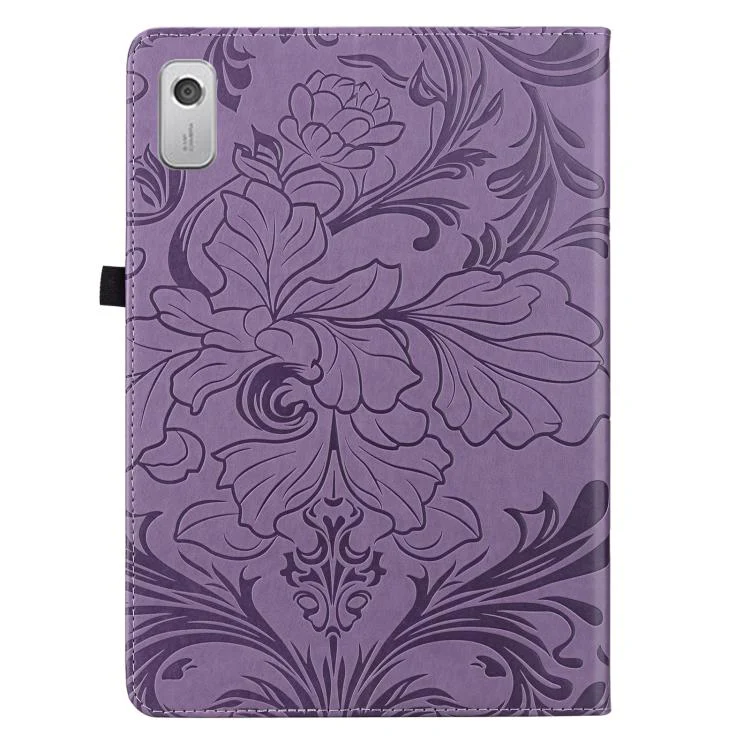 For Lenovo Tab M9 Floral Embossed Pattern Vegan Leather Tablet Case(Purple) - Image 3