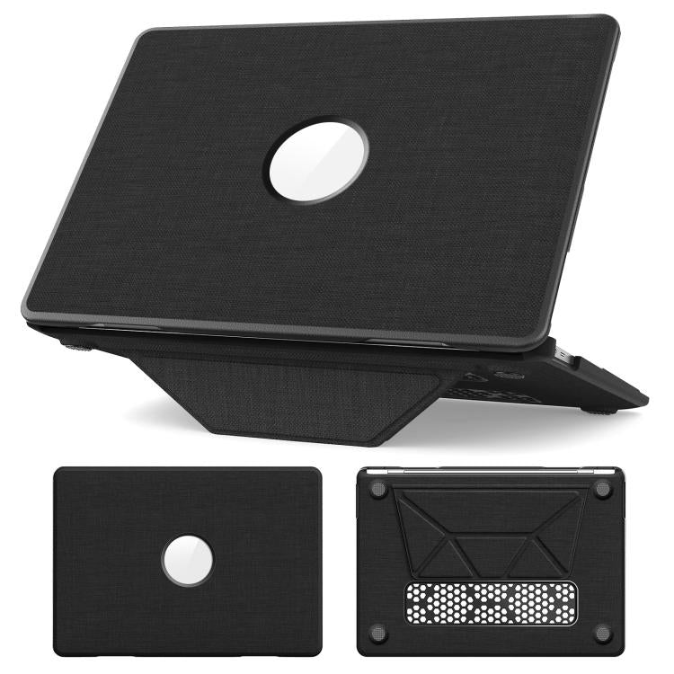 For MacBook Air 13.3 inch A2337 Fabric Texture Pro Magnetic Holder Laptop Protective Case(Black)