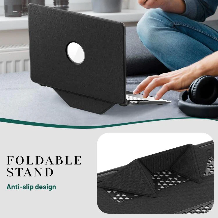 For MacBook Air 13.3 inch A2337 Fabric Texture Pro Magnetic Holder Laptop Protective Case(Black) - Image 9