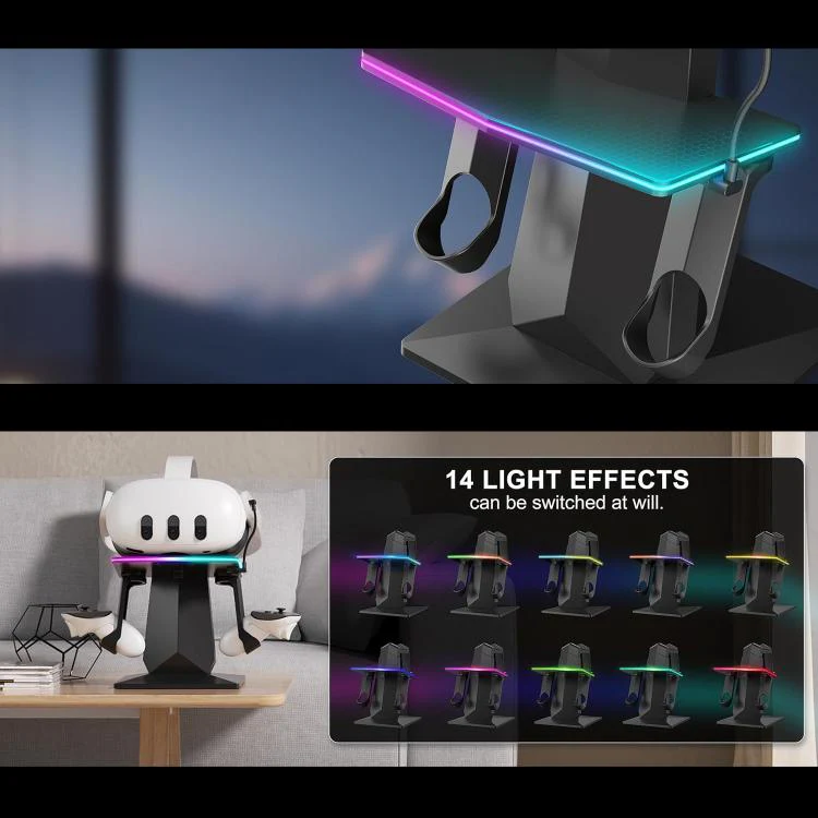 For Meta Quest 2 / 3 / 3S WG67 RGB Cool Lighting VR Display Stand(Black) - Image 7