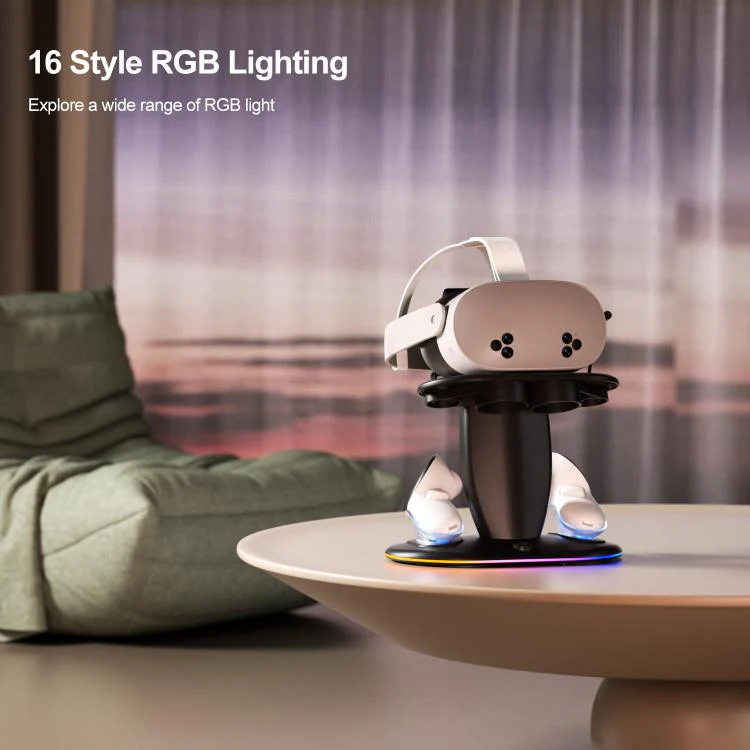 For Meta Quest 2 / 3 / 3S WG68 RGB Lighting VR Fast Charging Display Stand, US Plug(Black) - Image 4