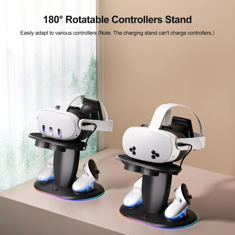 For Meta Quest 2 / 3 / 3S WG68 RGB Lighting VR Fast Charging Display Stand, US Plug(Black) - Image 6