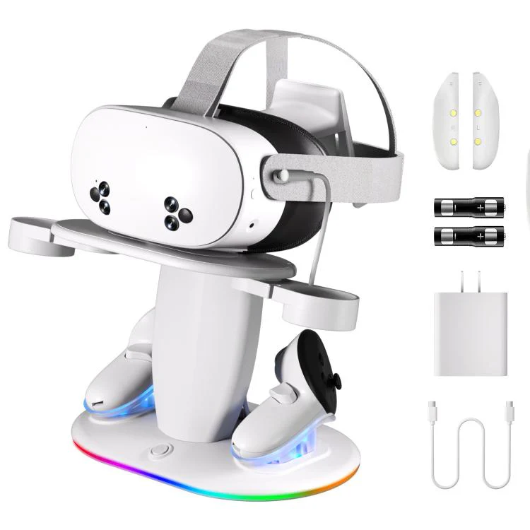 For Meta Quest 2 / 3 / 3S WG68 RGB Lighting VR Fast Charging Display Stand, US Plug(White) - Image 2