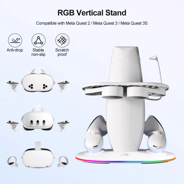 For Meta Quest 2 / 3 / 3S WG68 RGB Lighting VR Fast Charging Display Stand, US Plug(White) - Image 3