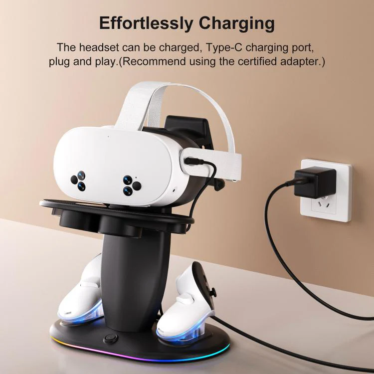 For Meta Quest 2 / 3 / 3S WG68 RGB Lighting VR Fast Charging Display Stand, US Plug(White) - Image 5