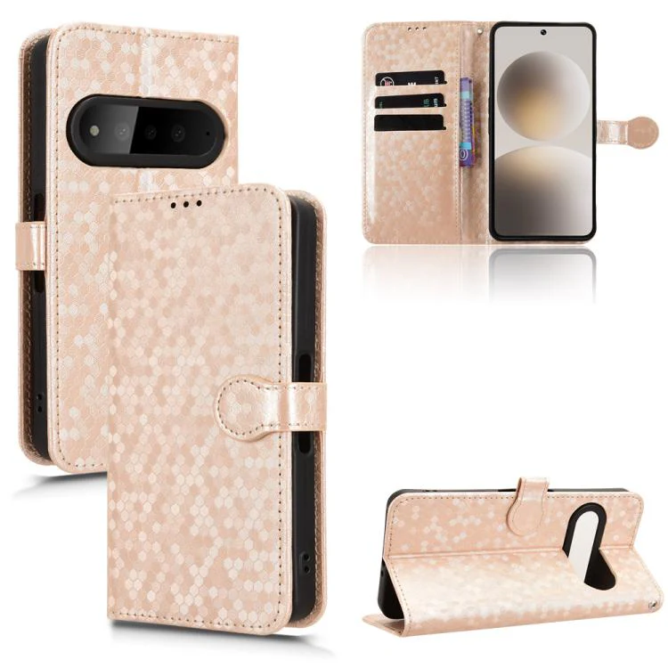 For Natural AI Phone 5G Honeycomb Dot Texture Leather Phone Case(Gold)
