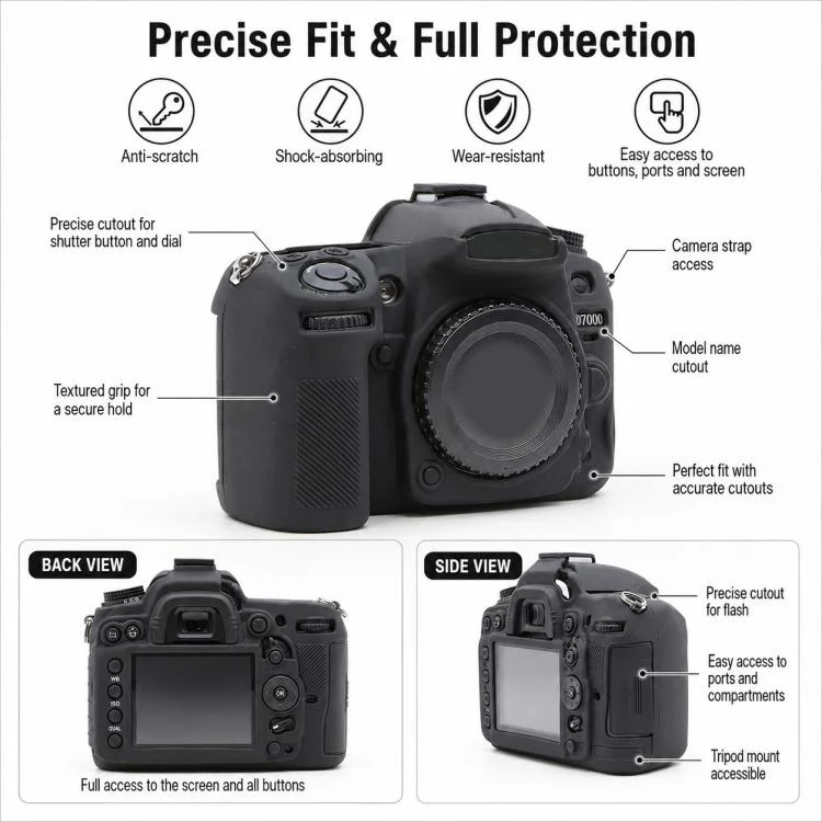 For Nikon D7000 Soft Silicone Camera Protective Case(Black) - Image 4