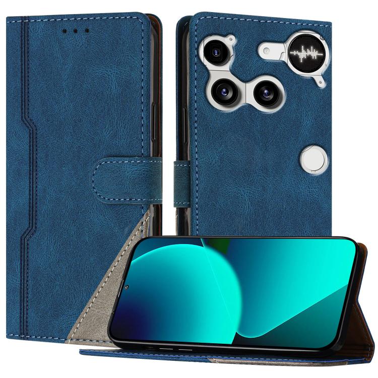 For Nothing Phone 3 Color Matching Buckle Clasp Vegan Leather Phone Case(Blue)
