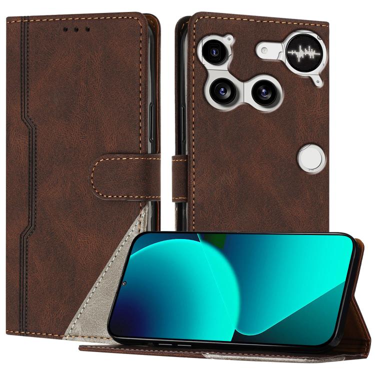 For Nothing Phone 3 Color Matching Buckle Clasp Vegan Leather Phone Case(Brown)