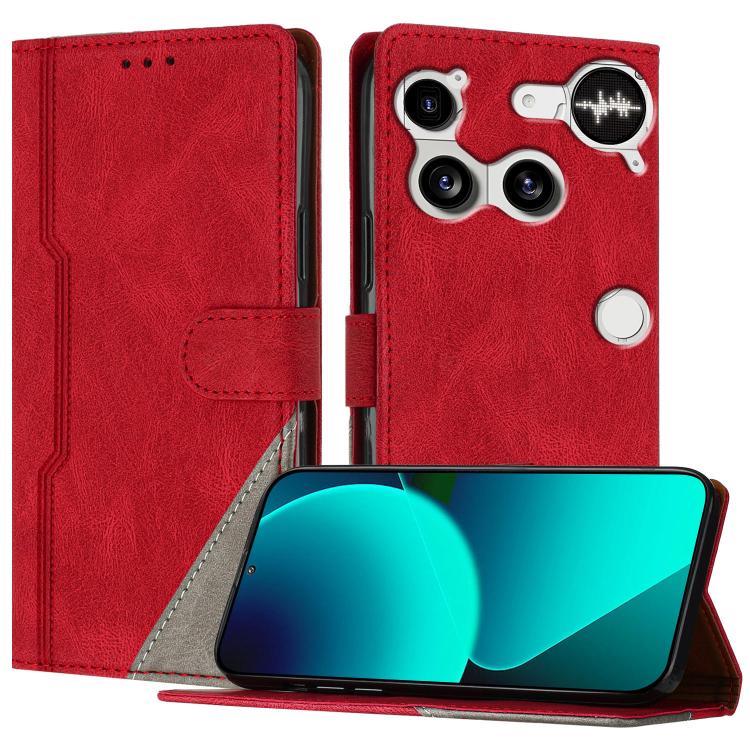For Nothing Phone 3 Color Matching Buckle Clasp Vegan Leather Phone Case(Red)