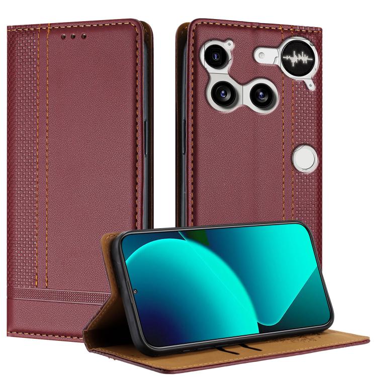 For Nothing Phone 3 Stitching Design Scratch-Resistant Vegan Leather Phone Case(Wine Red)