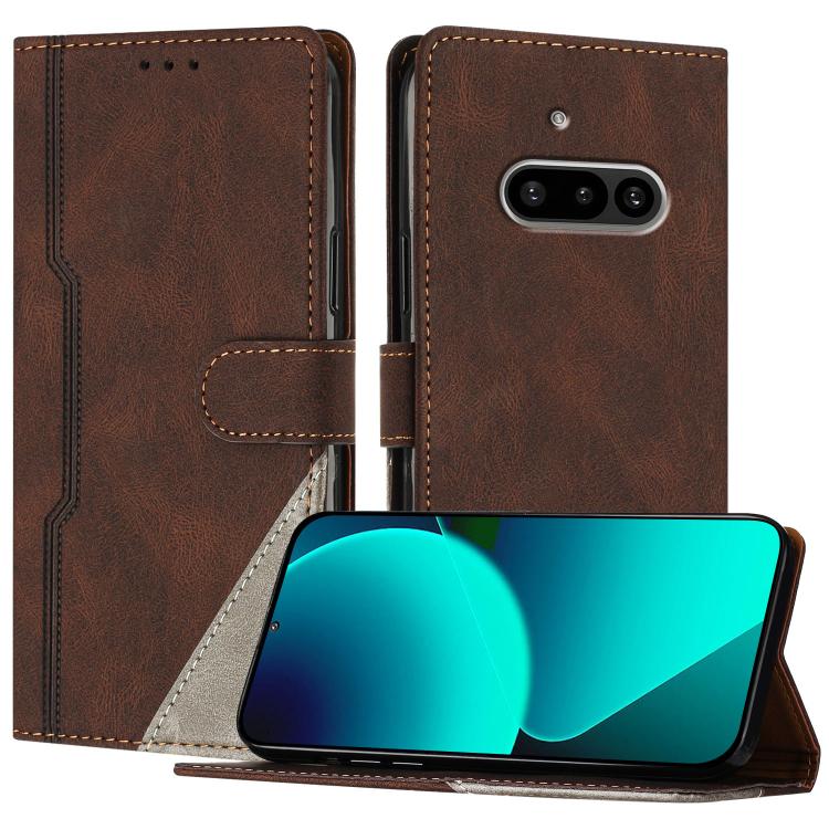 For Nothing Phone 3a Color Matching Buckle Clasp Vegan Leather Phone Case(Brown)