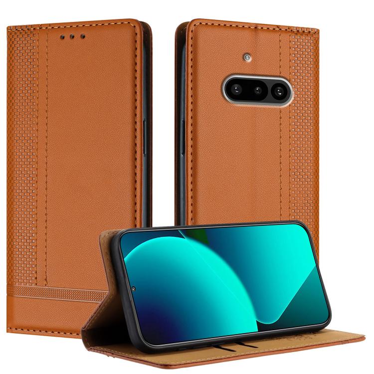 For Nothing Phone 3a Stitching Design Scratch-Resistant Vegan Leather Phone Case(Brown)