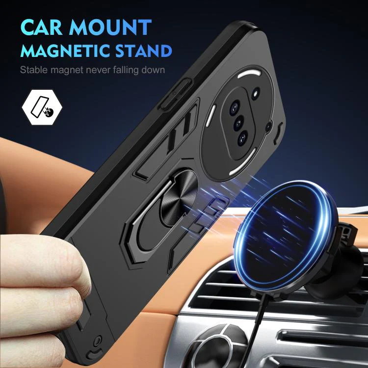 For Nothing Phone 3a WANLONFENG Armor Kickstand Shockproof Phone Case with 2pcs Screen Films(Black) - Image 3