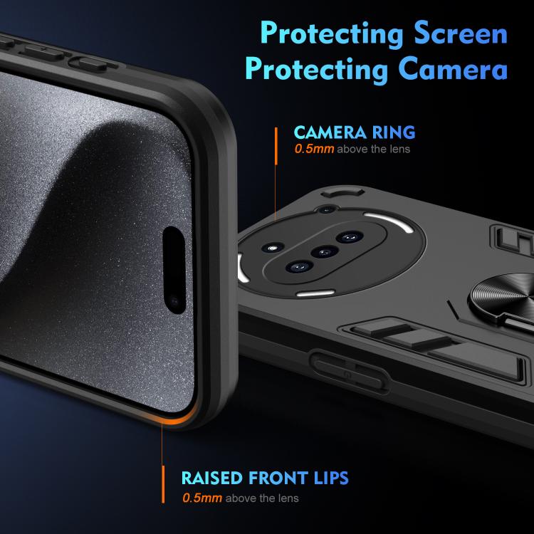 For Nothing Phone 3a WANLONFENG Armor Kickstand Shockproof Phone Case with 2pcs Screen Films(Black) - Image 4