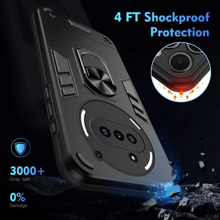 For Nothing Phone 3a WANLONFENG Armor Kickstand Shockproof Phone Case with 2pcs Screen Films(Black) - Image 5
