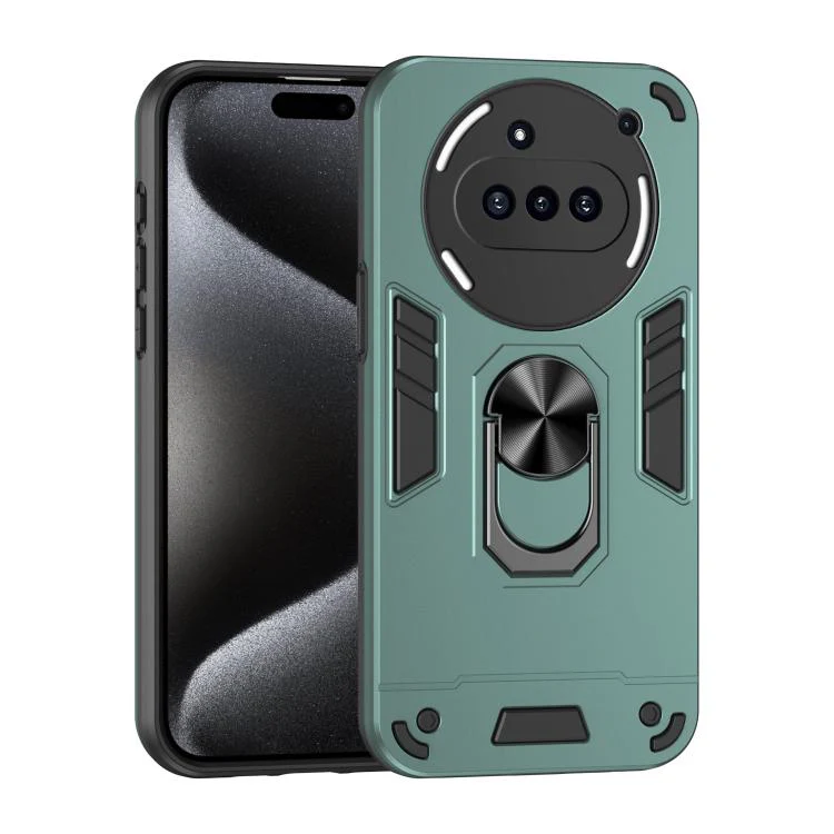 For Nothing Phone 3a WANLONFENG Armor Kickstand Shockproof Phone Case with 2pcs Screen Films(Green) - Image 2